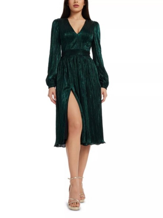 Dress the Population Dresses & Skirts - Dress The Population Deep Green Holly Metallic Plissé Dress
